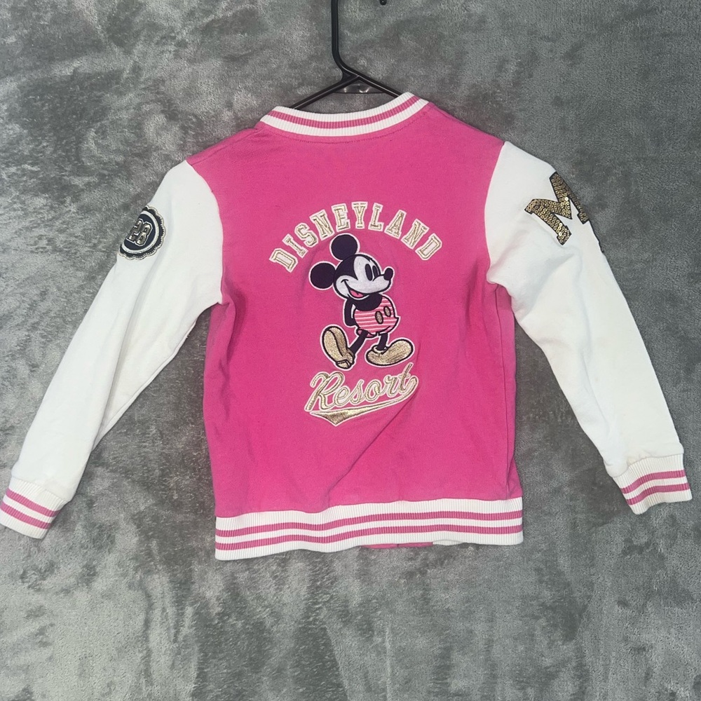 Disney Parks Mickey Mouse Varsity Jacket Pink‎ White Girls Youth M Disneyland